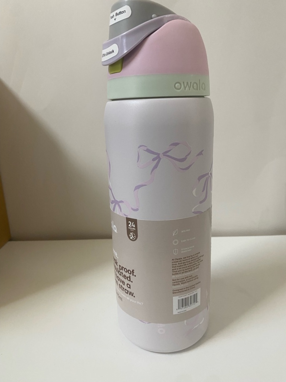 Owala Pink bow stainless steel free sip